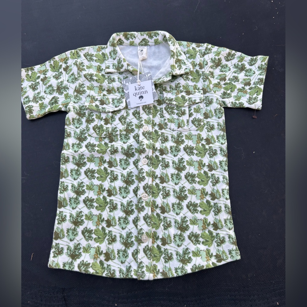 KATE QUINN NWT Green Kids Green Leaf Print Shirt SIZE 6Y